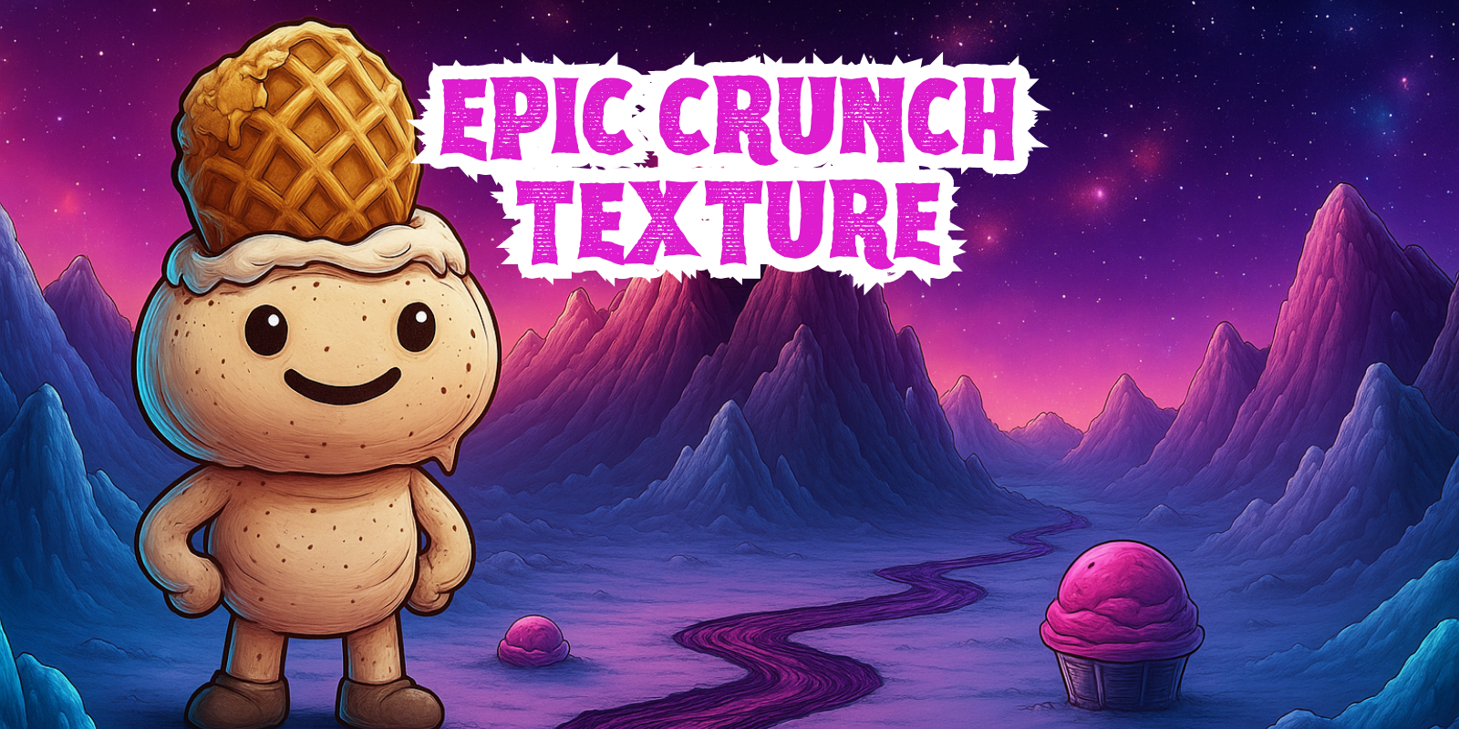 A Scoopling standing in the Sundaeverse, depicting the Epic Crunchy texture of freeze dried sweets